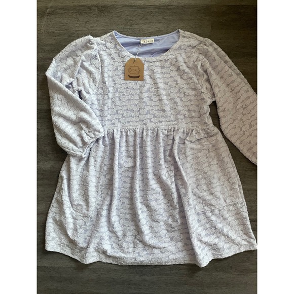 Kori Dresses & Skirts - KORI Women's Lavender Textured Babydoll Dress Size M Long Sleeve Pockets